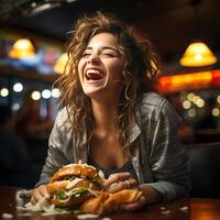 delicioso el famoso bife, vegetal hamburguesa experiencia. ai generativo foto