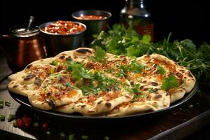 celebrar indio culinario delicias con, indio curry, tandoori delicias, biryani, calle alimento, dulce indulgencia. ai generativo foto