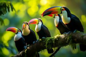 toucan family sharp images. Ai Generative photo