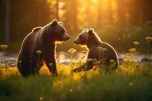 Grizzly bear mother and cubs. HD Quality Razor sharp images. Ai Generative photo