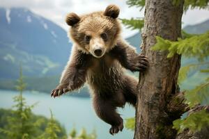 oso pardo oso madre y cachorros hd calidad maquinilla de afeitar agudo imágenes ai generativo foto