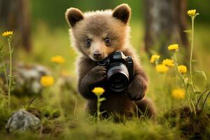 Grizzly bear mother and cubs. HD Quality Razor sharp images. Ai Generative photo