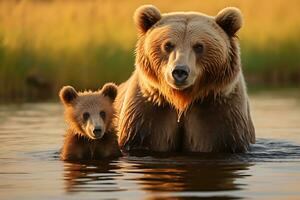 oso pardo oso madre y cachorros hd calidad maquinilla de afeitar agudo imágenes ai generativo foto