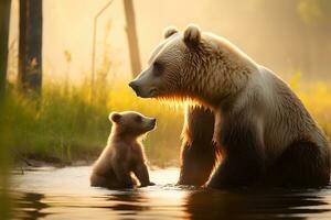 oso pardo oso madre y cachorros hd calidad maquinilla de afeitar agudo imágenes ai generativo foto