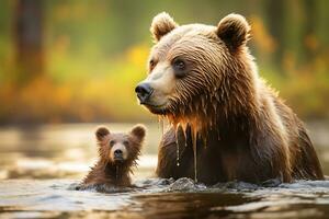 oso pardo oso madre y cachorros hd calidad maquinilla de afeitar agudo imágenes ai generativo foto