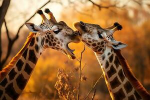 girrafe en selva. hd maquinilla de afeitar agudo imágenes para papel tapiz. ai generativo foto