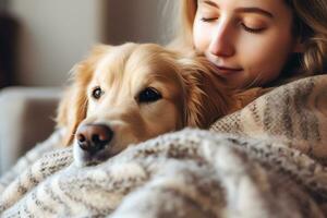 irrompible cautiverio. explorador el humano con mascota perro conexión. ai generativo foto