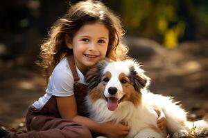 Puppy Dog and Kids. Heartwarming Bond and Joyful Moments. AI Generative photo