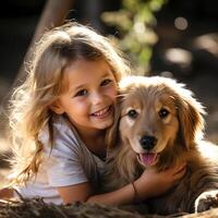 Puppy Dog and Kids. Heartwarming Bond and Joyful Moments. AI Generative photo