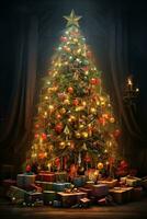 Ai generated Image of christmas celebration tree in modern and classical design in the street and nature and interior photo