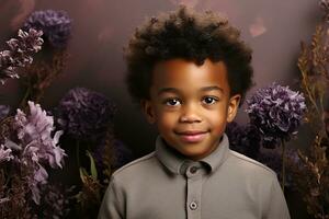 Ai generated studio portrait of cute little african boy on different colour backgrpounds photo