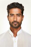 Ai generated Studio portrait of handsome indian man on colour background photo