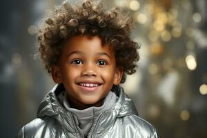 Ai generated studio portrait of cute little african boy on different colour backgrpounds photo