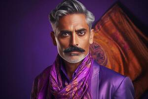ai generado estudio retrato de hermoso indio hombre en color antecedentes foto