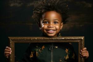 Ai generated studio portrait of cute little african boy on different colour backgrpounds photo