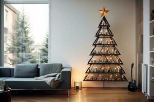 ai generado imagen de Navidad celebracion árbol en moderno y clásico diseño en el calle y naturaleza y interior foto