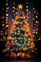 Ai generated Image of christmas celebration tree in modern and classical design in the street and nature and interior photo