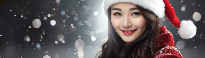 Ai generated portrait of beautiful smiling woman in santa claus wearing photo