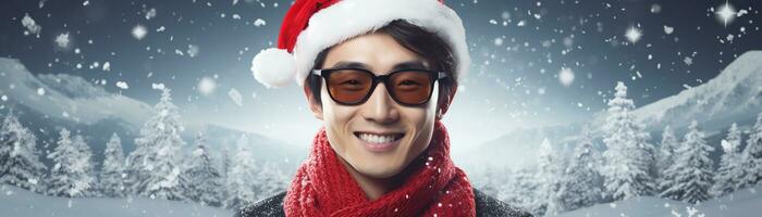 Ai generated portrait of handsome smiling man in santa claus wearing photo