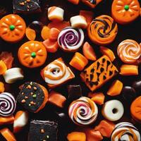 Halloween Candy Delight Sweet Pumpkin Treats. Ai generated content photo