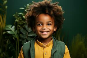 Ai generated studio portrait of cute little african boy on different colour backgrpounds photo