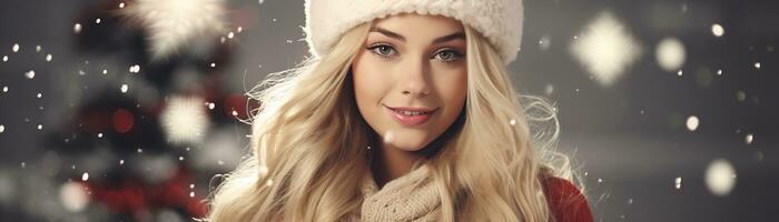 Ai generated portrait of beautiful smiling woman in santa claus wearing photo