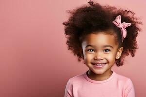 Ai generated studio portrait of cute little curly african girl on different colours background photo