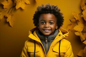 Ai generated studio portrait of cute little african boy on different colour backgrpounds photo