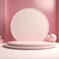 Empty minimalistic glossy scene with pearls. Pink, beige, neutral color podium for goods and items. Generative AI photo