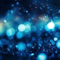 Blue abstract neon background, bokeh effect, glow. Generative AI photo