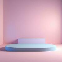 Empty round blue podium, stage, pedestal for goods and objects. Generative AI photo