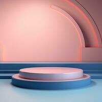 Empty round pink podium, stage, pedestal for goods and objects. Generative AI photo