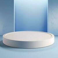 Empty round white podium, stage, pedestal for goods and objects. Generative AI photo