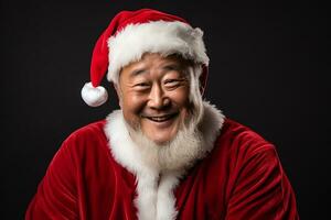 ai generado retrato de hermoso sonriente hombre en Papa Noel claus vistiendo foto