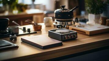 eficiente Cocinando con un encimera caliente plato en tu cocina mesa foto