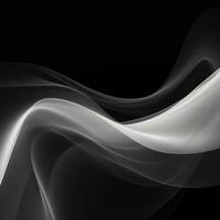 Elegant black and white background with waves. Smooth gradient, glow, neon. Banner design, place for text. Generative AI photo