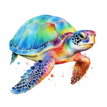 Watercolor turtle, colorful illustration, clipart on white background. Generative AI photo