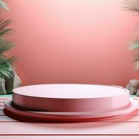 Shiny simple pink pedestal, stage, podium, empty space. Generative AI photo