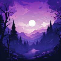 Purple night landscape, image of nature, sky, mountains. Generative AI photo