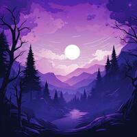Purple night landscape, image of nature, sky, mountains. Generative AI photo