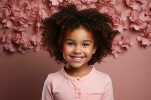 Ai generated studio portrait of cute little curly african girl on different colours background photo