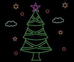 Abstract glowing neon christmas tree sign lgiht with on and off versions. Vector illustration