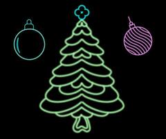 Abstract glowing neon christmas tree sign lgiht with on and off versions. Vector illustration