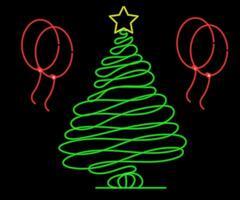 Abstract glowing neon christmas tree sign lgiht with on and off versions. Vector illustration