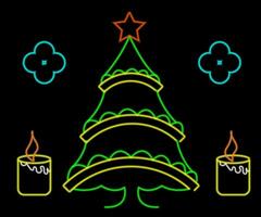 Abstract glowing neon christmas tree sign lgiht with on and off versions. Vector illustration