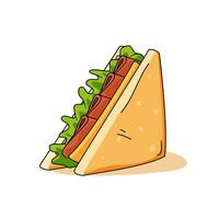 sándwich, desayuno alimento, verduras, queso, carne, tocino, jamón, bollo, aislado, vector ilustración dibujos animados linda kawaii icono