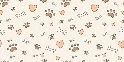 dog seamless pattern with paws, bones, hearts. puppy paws. poster, print, post card, table cloth, cloth, shirt, curtain, flannel, foot towel. vector illustration cartoon kawaii cute style