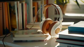 Tabletop Audio Excellence Headset on a Clean Computer Table photo