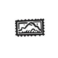 Travel through time with this postage stamp doodle, a tiny piece of history brimming with stories and memories. Explore the world one stamp at a time. Vector black and white illustration.