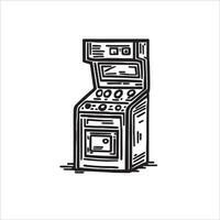 Step into a retro gaming paradise with this black and white doodle of a vintage gaming machine. Relive the nostalgia of pixel adventures. Vector illustration of arcade game.